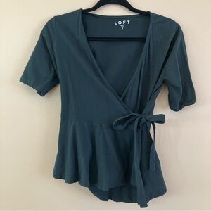 LOFT Dark Teal Wrap Blouse